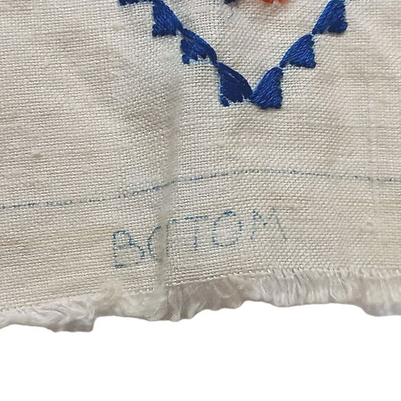 Vintage Floral Embroidered Pillowcase Unfinished Blue Orange Red Green 15" X 15" - Picture 10 of 16